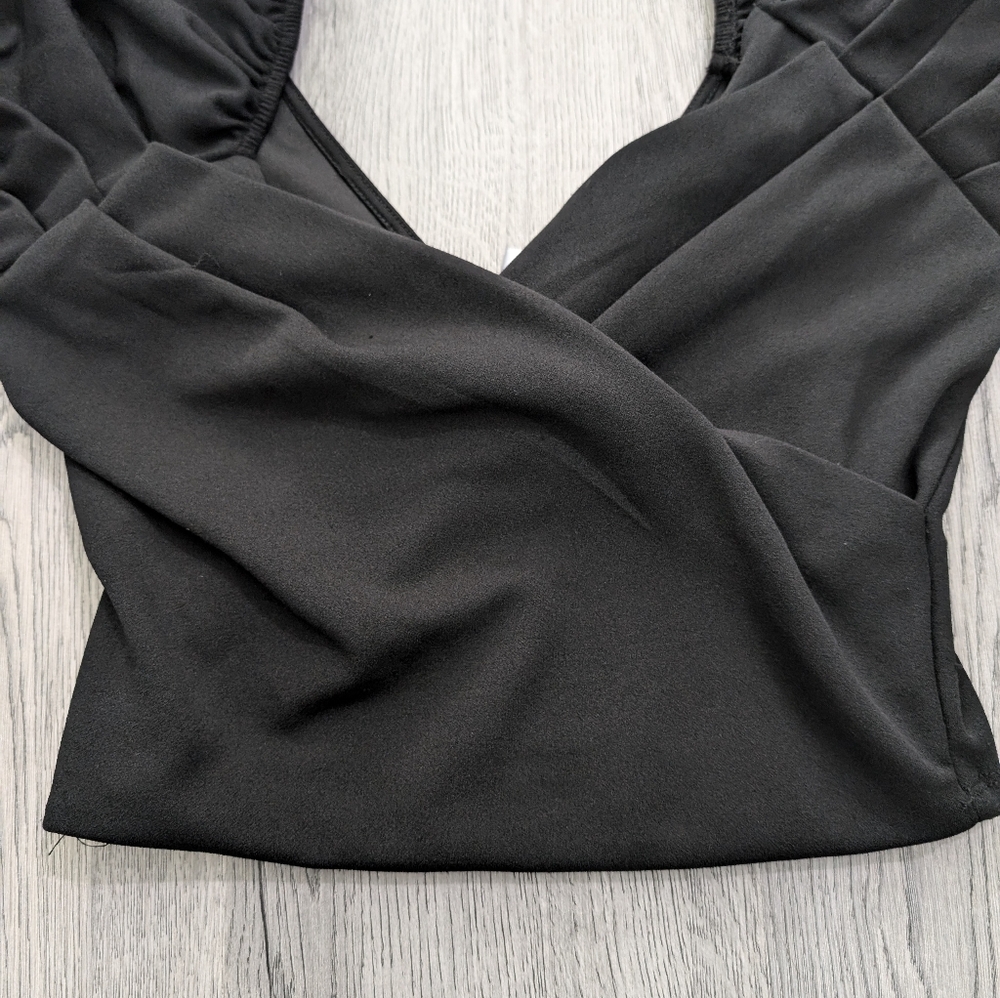 Revamped Black Sweetheart Crop Top Puff Sleeve Goth Pin Up Retro Size M - Picture 4 of 9